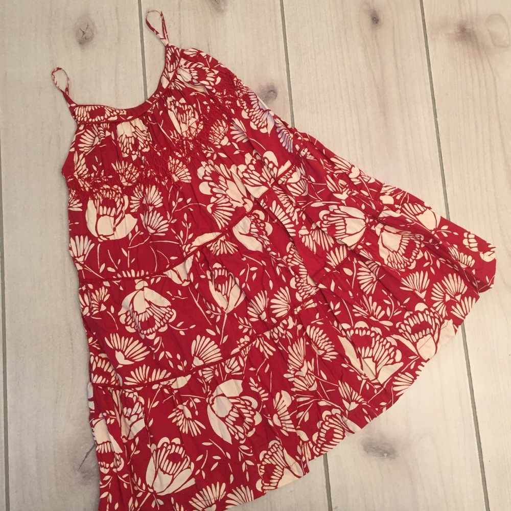 Red and cream floral dress